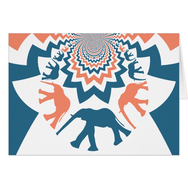 Crazy Walking Elephants Coral Blue Chevron Mönster OBS Kort (Framsidan Horizontal)