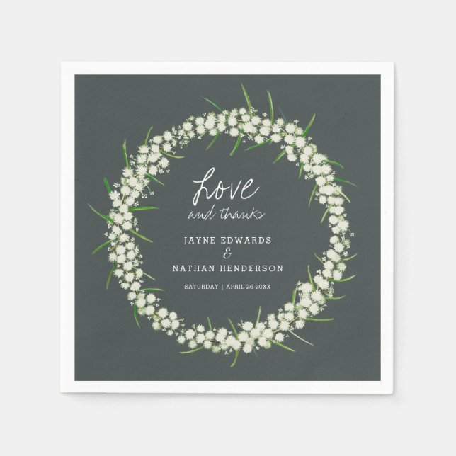 Cream acacia vår blommor art bröllop napkins pappersservett (Framsidan)