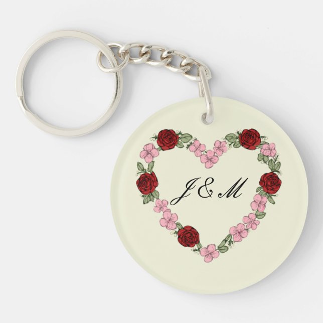 Cream acrylic keychain with pink and red heart (Framsidan)