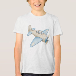Cream and Blue Watercolor Propeller Plane  T Shirt
