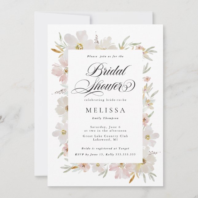 Cream and Blush Watercolor Flowers Bridal Shower (Framsida)
