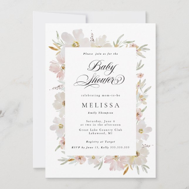 Cream and Blush Watercolor Flowers Bridal Shower (Framsida)