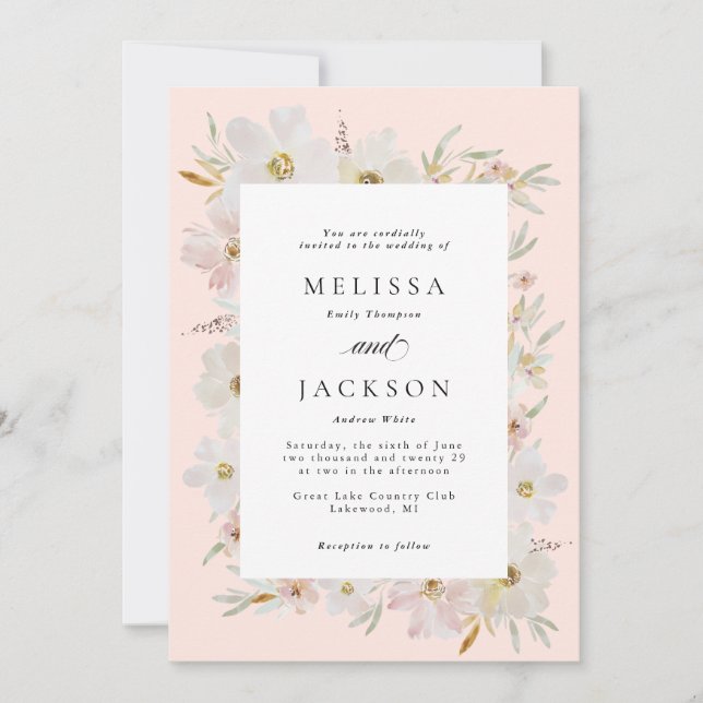 Cream and Blush Watercolor Flowers Wedding Inbjudningar (Framsida)