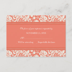 Cream and Coral Damask OSA Bröllop Card Kort
