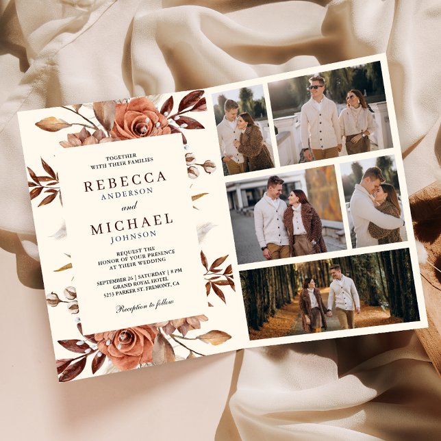 Cream and Terracotta Floral QR Code Wedding Inbjudan (Skapare uppladdad)
