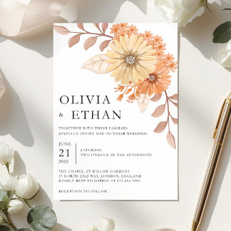 Cream Apricot Floral Wedding Invitation, W004 Inbjudningar