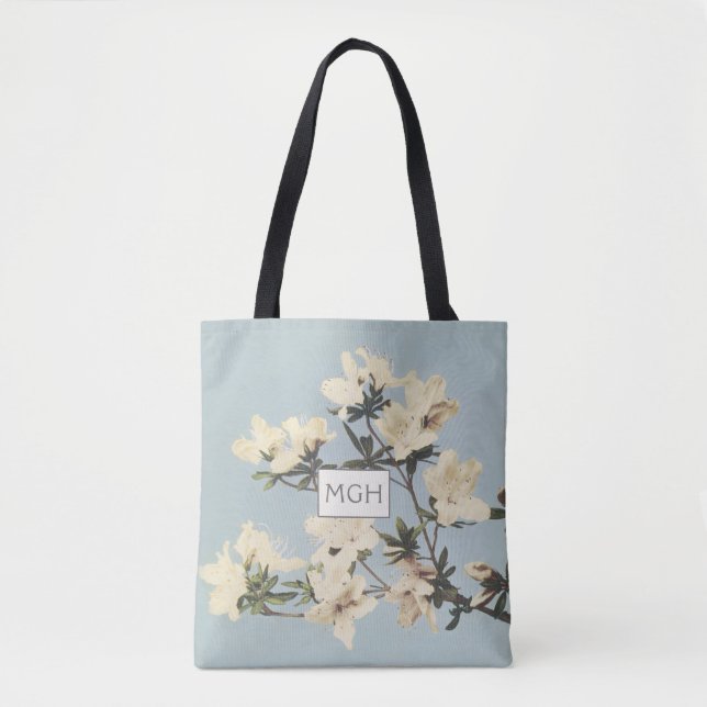 Cream Azalea Flowers Monogram Tygkasse (Framsida)