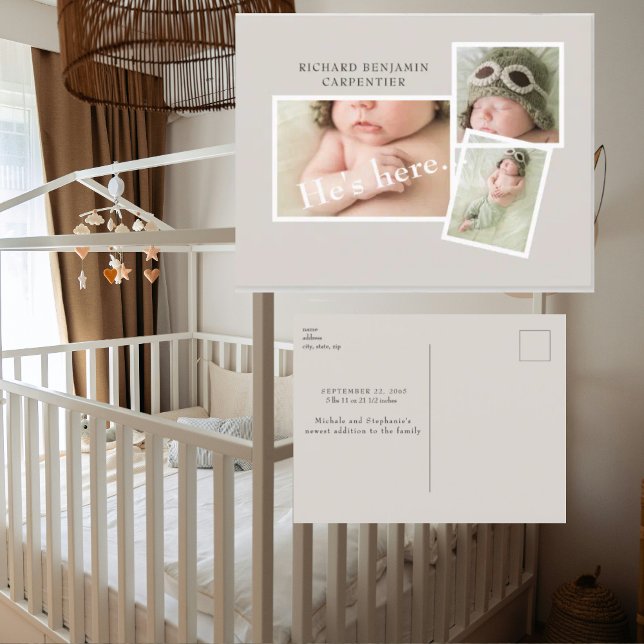 Cream Baby Photo Collage Birth Notice Vykort (Skapare uppladdad)