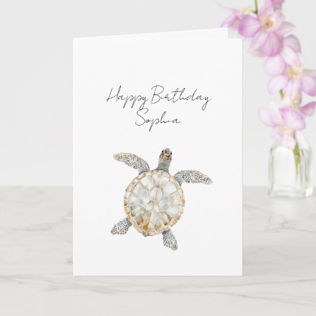 Cream Beach Sea Turtles Birthday Kort (Orkide)