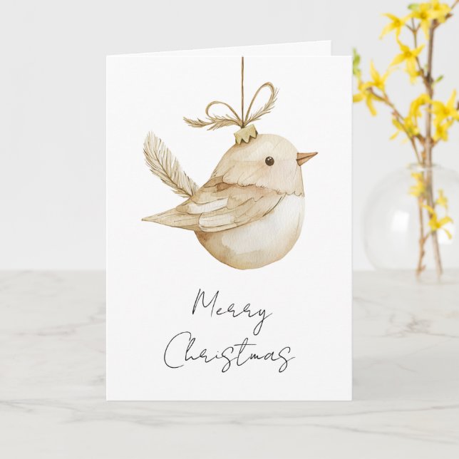 Cream Beige Bird-jul Kort (Gul blomma)