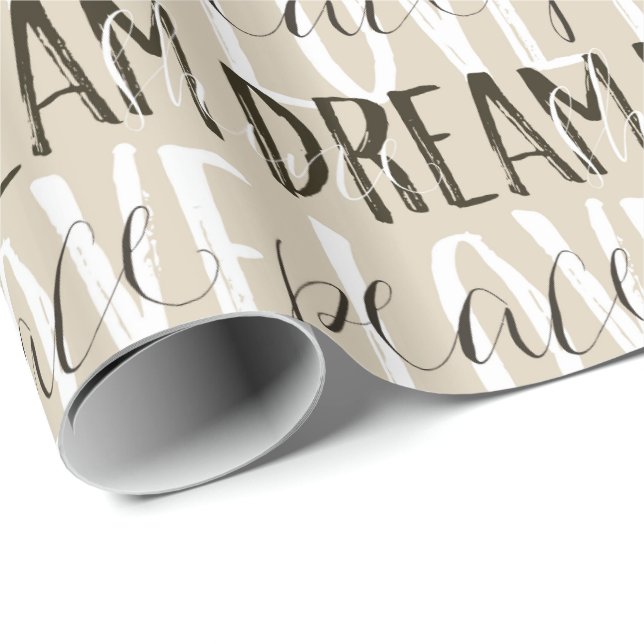 Cream Beige Black White Kärlek Dream Peace Shine Presentpapper (Rullad Hörn)