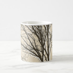 Cream Beige Brown White Träd Grenar Kaffemugg