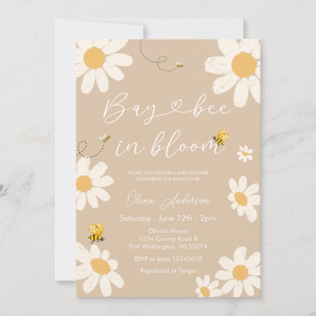 Cream Beige Daisy Bay Bee Baby Shower Inbjudningar (Framsida)