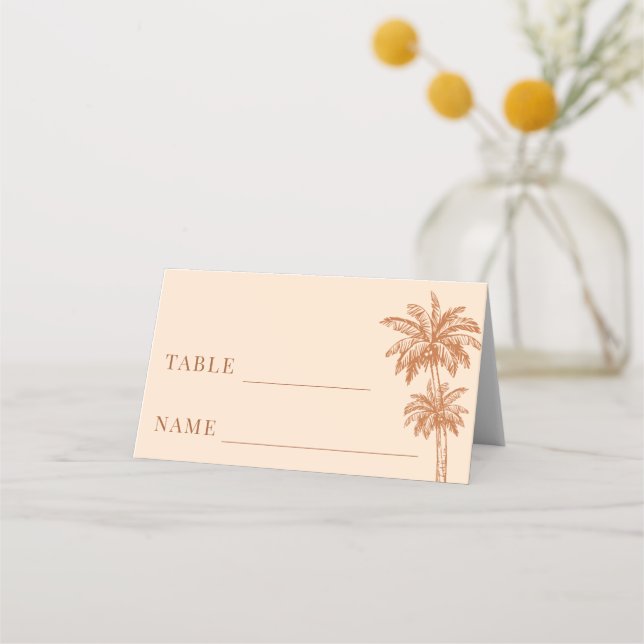 Cream Beige Handflatan Träd Boho Beach Wedding Bor Placeringskort (Framsida)