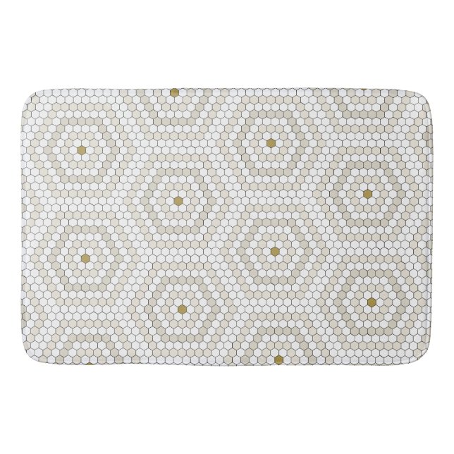Cream & Beige Hexagon Penny Tile Hex Tile Mönster Badrumsmatta (Framsidan)