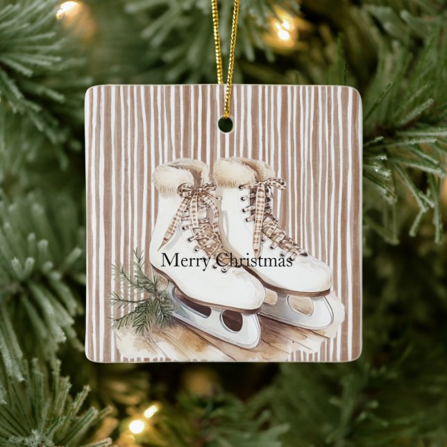 Cream Beige Ice Skates Christmas Julgransprydnad Keramik (Träd)
