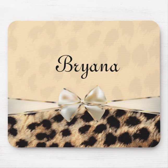 Cream Beige Leopard Cheetah Skriv ut Bow Mouse Pad Musmatta (Framsidan)
