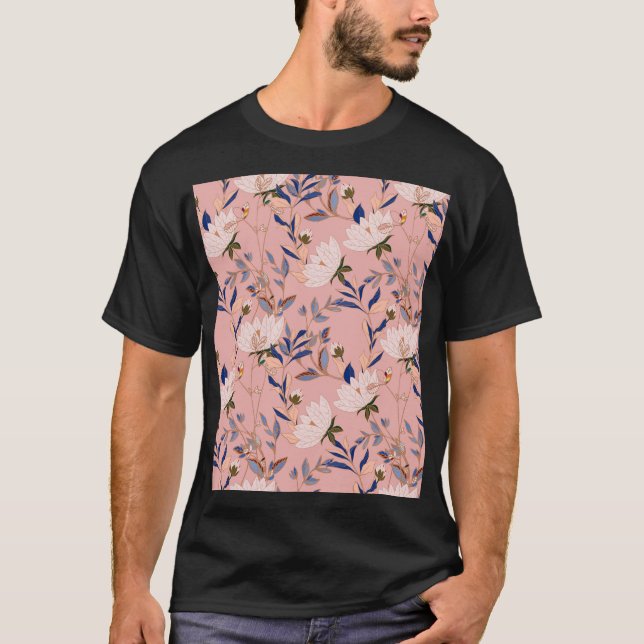Cream Beige Lilies: Rosa Seamless Background T Shirt (Framsida)