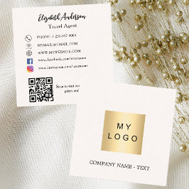 Cream beige logotyp QR-kod social media Fyrkantigt Visitkort