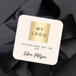 Cream beige namn namnteckning logotyp för företag fyrkantigt klistermärke