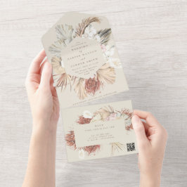 Cream Beige Pampas Torkade gräs QR CODE Bröllop