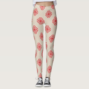 Cream Beige Red Snowflake-julklappar Leggings