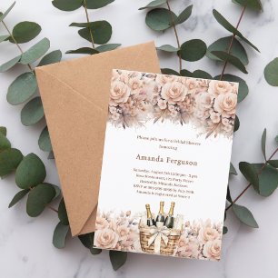 Cream beige ro blommigt boho bubblande Möhippa Inbjudningar