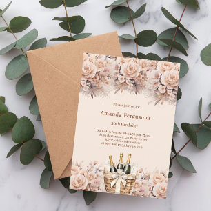 Cream beige ro blommigts boho-födelsedag inbjudningar