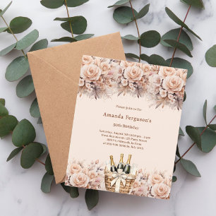 Cream beige ro blommigts boho-inbjudan