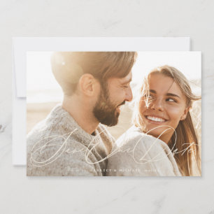 Cream Beige Romantic Elegant Classic Photo Bröllop Spara Datumet