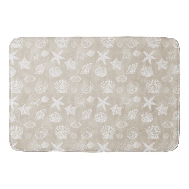 Cream Beige White Beach Snäckor   Badrumsmatta (Framsidan)