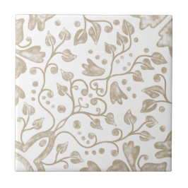 Cream Beige White Vintage Original Watercolor Kakelplatta