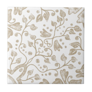 Cream Beige White Vintage Original Watercolor Kakelplatta