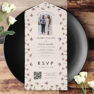 Cream Beige WildblommArch-fotot QR-kod Bröllop