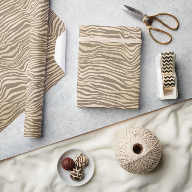 Cream Beige Zebra tryck Presentpapper (Hantverk)