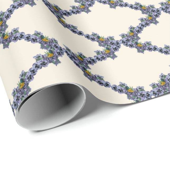 Cream bird and flower trellis wrapping paper presentpapper (Rullad Hörn)