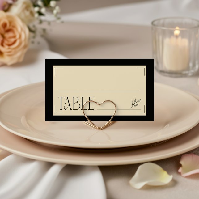 Cream Black Art Deco Sophisticated Botanical  Placeringskort (Skapare uppladdad)