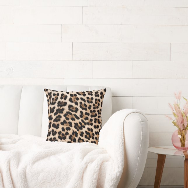 Cream Black Brown Chic Leopard Print Kudde (Soffa)