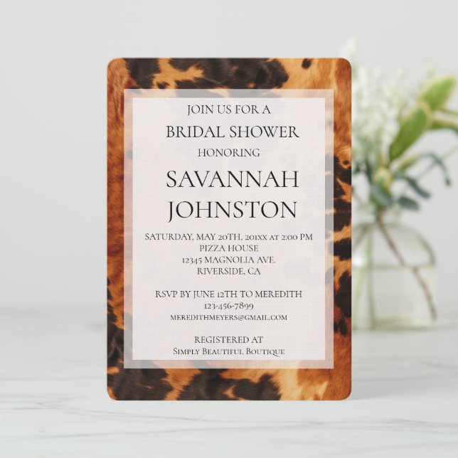 Cream Black Brown Cowgirl Cowhide Möhippa Inbjudningar (Stående Fram)