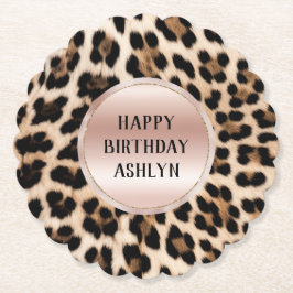 Cream Black Brown Leopard  Rosa Birthday Underlägg Papper