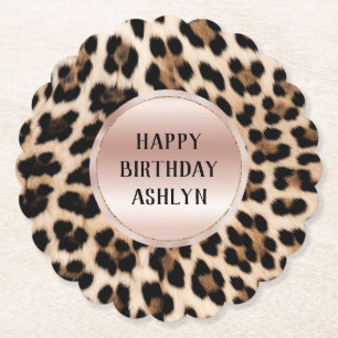 Cream Black Brown Leopard Rosa Birthday Underlägg Papper