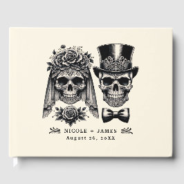 Cream Black & Gold Vintage Skelett Bröllop  Gästböcker