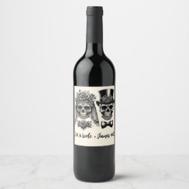 Cream Black & Gold Vintage Skelett Bröllop  Vinflaska Etikett