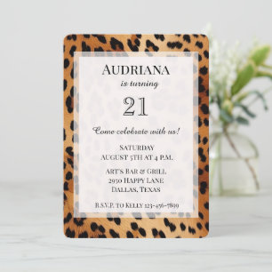 Cream Black Leopard Animal Print Birthday Inbjudningar