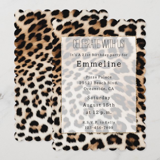 Cream Black Leopard Skriv ut Inbjudningar (Fram/baksida)