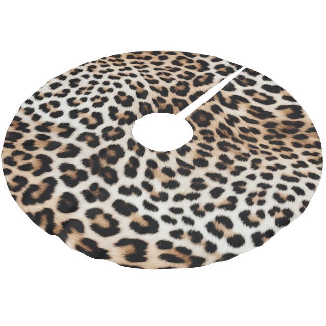Cream Black Leopard Skriv ut Julgransmatta Borstad Polyester (Vinklad)