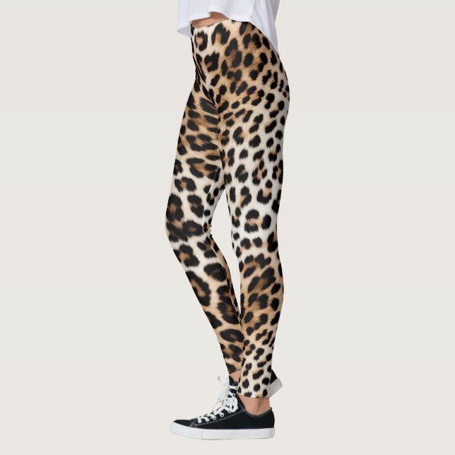 Cream Black Leopard Skriv ut Leggings (Vänster)