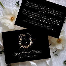 Cream & Black Monogram Guld | Detaljer i Bröllop Tilläggskort