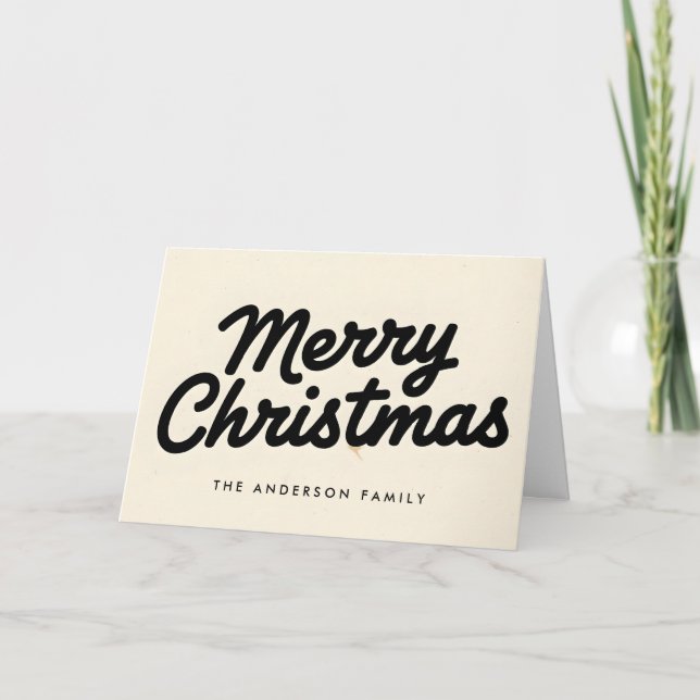 Cream & Black Vintage Script Merry Christmas Helgkort (Framsida)