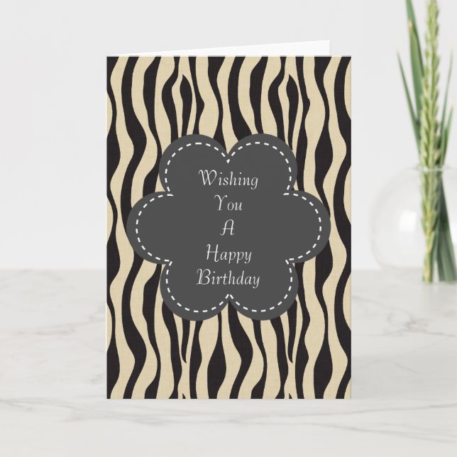 Cream Black Zebra tryck Birthday Kort (Framsida)